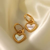 Fashion Heart Shape Stainless Steel Inlay Shell Drop Earrings 1 Pair main image 2