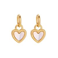 Fashion Heart Shape Stainless Steel Inlay Shell Drop Earrings 1 Pair main image 3