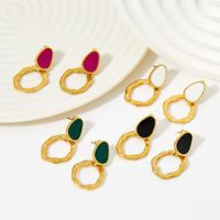 Retro Solid Color Stainless Steel Plating Drop Earrings 1 Pair main image 6