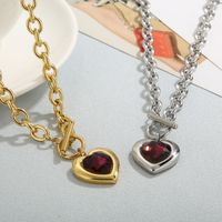 Fashion Heart Shape Titanium Steel Plating Inlay Glass Pendant Necklace 1 Piece main image 6