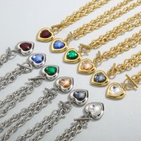 Fashion Heart Shape Titanium Steel Plating Inlay Glass Pendant Necklace 1 Piece main image 4