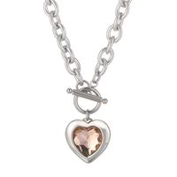Fashion Heart Shape Titanium Steel Plating Inlay Glass Pendant Necklace 1 Piece sku image 2