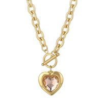 Fashion Heart Shape Titanium Steel Plating Inlay Glass Pendant Necklace 1 Piece sku image 8