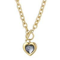 Fashion Heart Shape Titanium Steel Plating Inlay Glass Pendant Necklace 1 Piece sku image 7