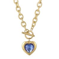 Fashion Heart Shape Titanium Steel Plating Inlay Glass Pendant Necklace 1 Piece sku image 9