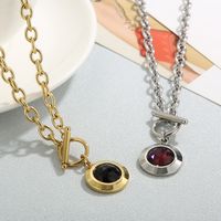 Fashion Round Titanium Steel Plating Inlay Glass Pendant Necklace 1 Piece main image 6