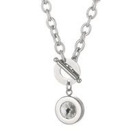 Fashion Round Titanium Steel Plating Inlay Artificial Gemstones Pendant Necklace 1 Piece sku image 5