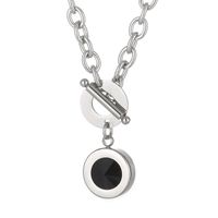 Fashion Round Titanium Steel Plating Inlay Artificial Gemstones Pendant Necklace 1 Piece sku image 1