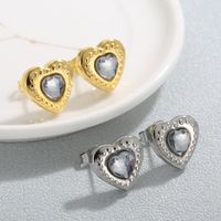 Fashion Heart Shape Titanium Steel Plating Inlay Glass Ear Studs 1 Pair main image 3