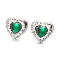 Fashion Heart Shape Titanium Steel Plating Inlay Glass Ear Studs 1 Pair sku image 5