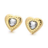 Fashion Heart Shape Titanium Steel Plating Inlay Glass Ear Studs 1 Pair sku image 7