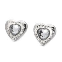 Fashion Heart Shape Titanium Steel Plating Inlay Glass Ear Studs 1 Pair sku image 1