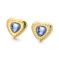 Fashion Heart Shape Titanium Steel Plating Inlay Glass Ear Studs 1 Pair sku image 8