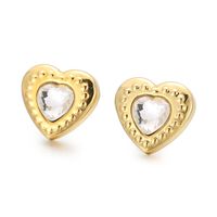 Fashion Heart Shape Titanium Steel Plating Inlay Glass Ear Studs 1 Pair sku image 10