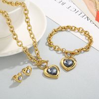 Fashion Heart Shape Stainless Steel Plating Inlay Glass Bracelets Earrings Necklace main image 4