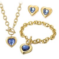 Fashion Heart Shape Stainless Steel Plating Inlay Glass Bracelets Earrings Necklace sku image 52