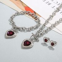 Fashion Heart Shape Stainless Steel Plating Inlay Glass Bracelets Earrings Necklace main image 1