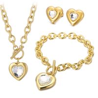 Fashion Heart Shape Stainless Steel Plating Inlay Glass Bracelets Earrings Necklace sku image 57