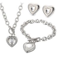 Fashion Heart Shape Stainless Steel Plating Inlay Glass Bracelets Earrings Necklace sku image 30