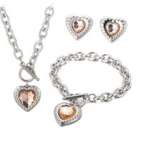 Fashion Heart Shape Stainless Steel Plating Inlay Glass Bracelets Earrings Necklace sku image 28