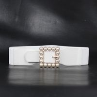Retro Solid Color Pu Leather Imitation Pearl Alloy Women's Leather Belts 1 Piece main image 5