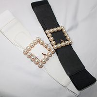 Retro Solid Color Pu Leather Imitation Pearl Alloy Women's Leather Belts 1 Piece main image 1