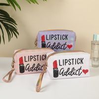 Mujeres Medio Todas Las Temporadas Cuero Sintético Letra Moda Lentejuelas Forma De Almohada Cremallera Bolso De Cosméticos main image 3