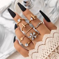 Fashion Flower Alloy Plating Rhinestones Women's Rings 8 Pieces sku image 1