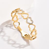 Fashion Heart Shape Stainless Steel Gold Plated Zircon Bangle 1 Piece main image 3