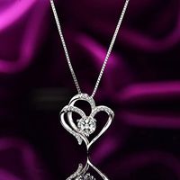 Simple Style Heart Shape Copper Plating Hollow Out Artificial Diamond Pendant Necklace 1 Piece main image 6