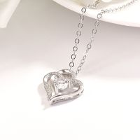 Simple Style Heart Shape Copper Plating Hollow Out Artificial Diamond Pendant Necklace 1 Piece main image 4
