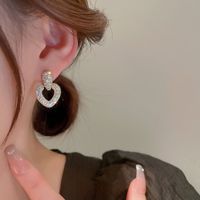 Basic Heart Shape Alloy Hollow Out Rhinestones Women's Drop Earrings 1 Pair main image 4