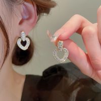 Basic Heart Shape Alloy Hollow Out Rhinestones Women's Drop Earrings 1 Pair main image 1