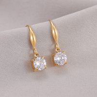 1 Pair Simple Style Round Plating Inlay Stainless Steel Zircon 14k Gold Plated Drop Earrings main image 5