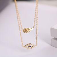 Fashion Leaf Eye Titanium Steel Plating Inlay Artificial Gemstones Layered Necklaces 1 Piece main image 4