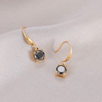 1 Pair Simple Style Round Plating Inlay Stainless Steel Zircon 14k Gold Plated Drop Earrings main image 4