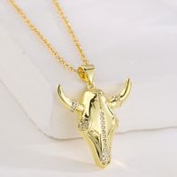 Fashion Animal Cattle Copper Gold Plated Zircon Pendant Necklace 1 Piece main image 3