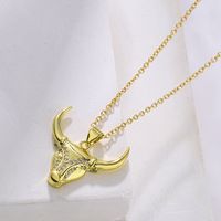 Fashion Animal Cattle Copper Gold Plated Zircon Pendant Necklace 1 Piece main image 4