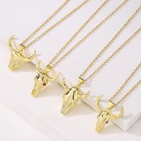 Fashion Animal Cattle Copper Gold Plated Zircon Pendant Necklace 1 Piece main image 1