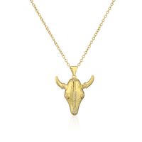 Fashion Animal Cattle Copper Gold Plated Zircon Pendant Necklace 1 Piece sku image 4