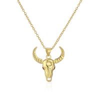 Fashion Animal Cattle Copper Gold Plated Zircon Pendant Necklace 1 Piece sku image 1