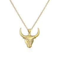 Fashion Animal Cattle Copper Gold Plated Zircon Pendant Necklace 1 Piece sku image 3
