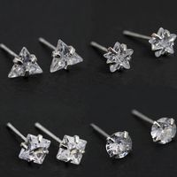 Simple Style Geometric Sterling Silver Inlay Zircon Ear Studs 1 Pair main image 1