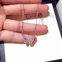 Mode Schmetterling Kupfer Überzug Künstlicher Diamant Zirkon Halskette Mit Anhänger 1 Stück main image 1