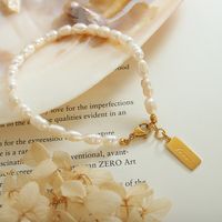Elegant Brief Titan Stahl Perlen Künstliche Perlen Armbänder main image 3
