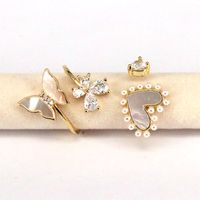 Retro Heart Shape Butterfly Copper Gold Plated Artificial Pearls Shell Zircon Open Ring 1 Piece main image 6