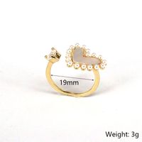 Retro Heart Shape Butterfly Copper Gold Plated Artificial Pearls Shell Zircon Open Ring 1 Piece main image 5