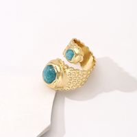 Fashion Round Copper Gold Plated Artificial Gemstones Open Ring 1 Piece main image 3