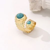 Fashion Round Copper Gold Plated Artificial Gemstones Open Ring 1 Piece main image 5