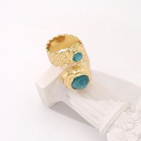 Fashion Round Copper Gold Plated Artificial Gemstones Open Ring 1 Piece main image 4